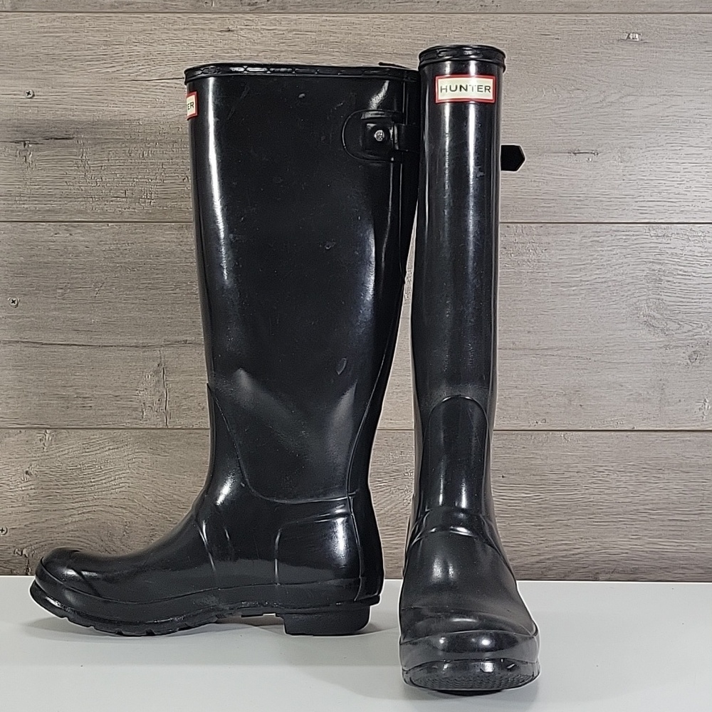Hunter Tall Gloss Black Rain Boots Sz 7/8
